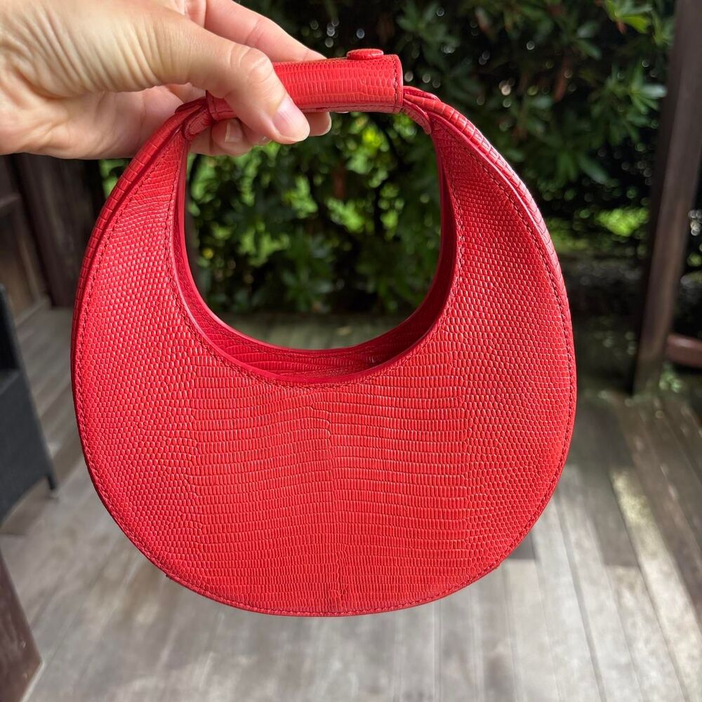 Staud Good Night Moon bag in crocodile stamped red